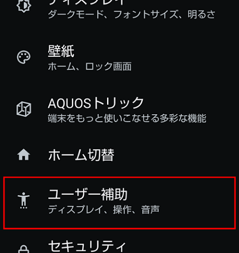 「ユーザー補助」をタップ